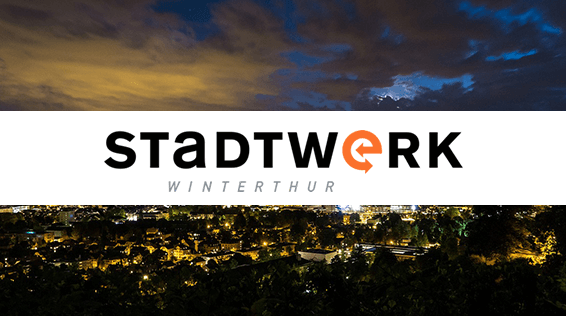 Stadtpanorama bei Nacht mit Logo Stadtwerk Winterthur