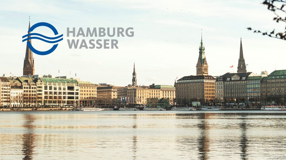 Hamburg Panoramabild mit Logo Hamburg Wasser