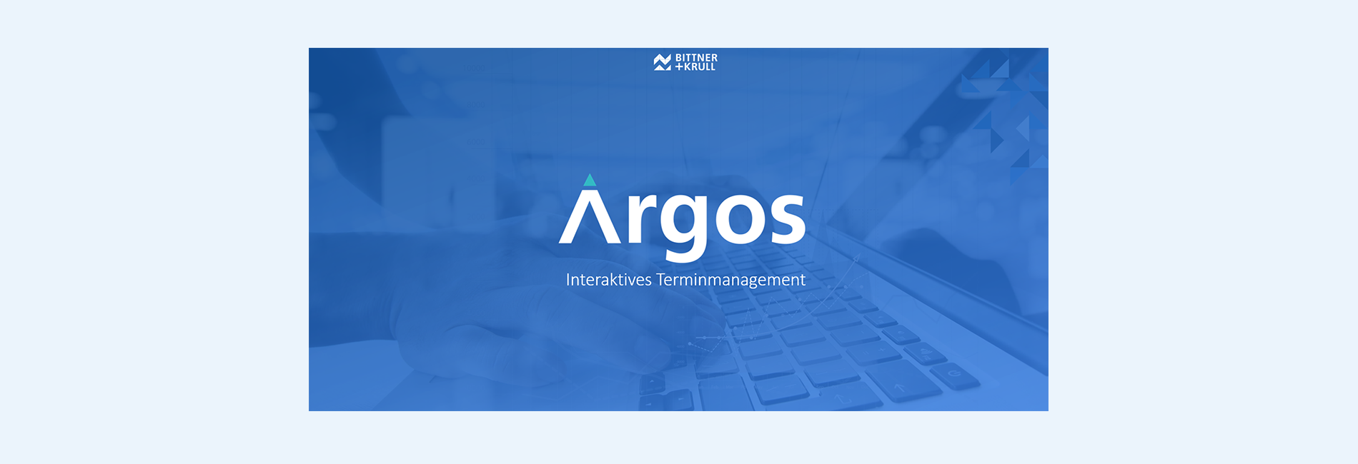 Ansicht Laptop mit Händen auf Tastatur mit überlagerndem Argos Logo
